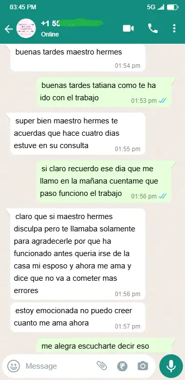 Tatiana WhatsApp testimonial